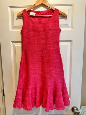 Akris Punto Mod Pink Tweed Silk Sleeveless A-Line Dress 6 Wedding Country Club